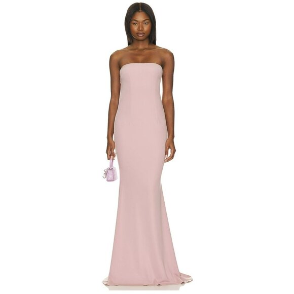 Katie May Pink Strapless Drape Back Jersey Maxi Dress Formal Sz Small NWT - Picture 2 of 8